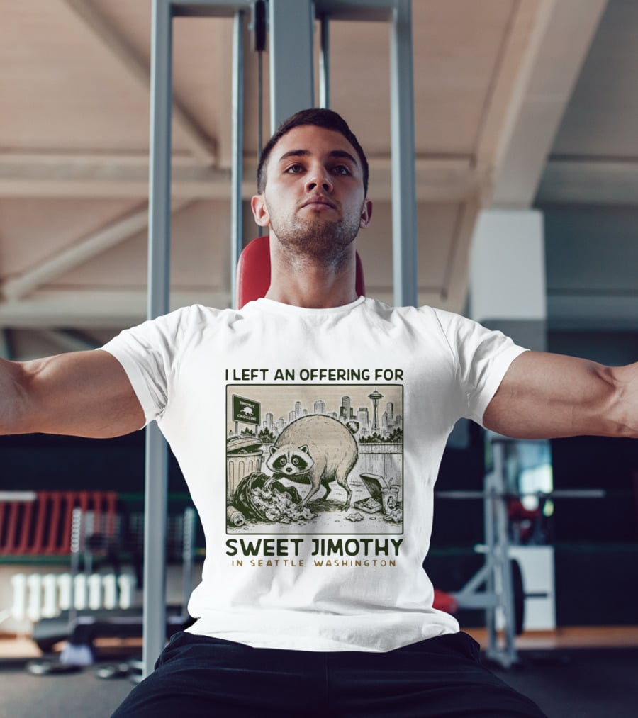 Sweet Jimothy Raccoon Offering In Seattle Washington With City Skyline T-Shirt