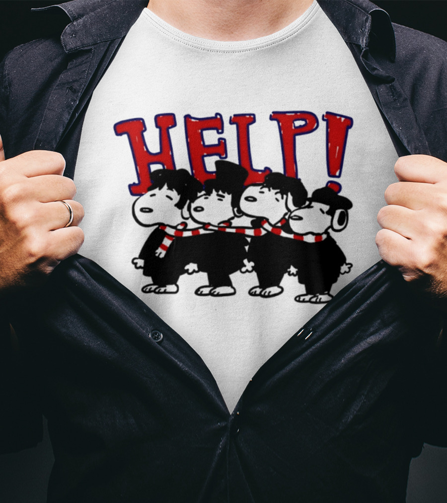 Peanuts Snoopy Beatles Help Parody Red Scarf T-Shirt