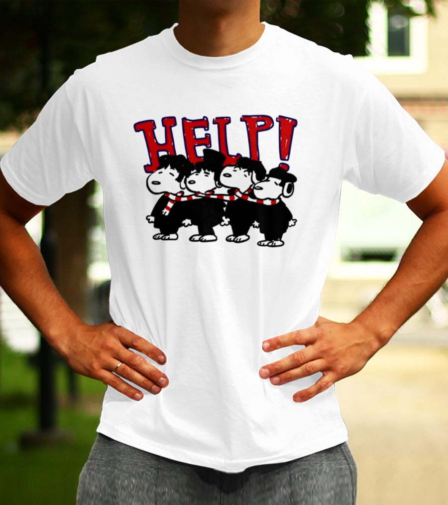 Peanuts Snoopy Beatles Help Parody Red Scarf T-Shirt