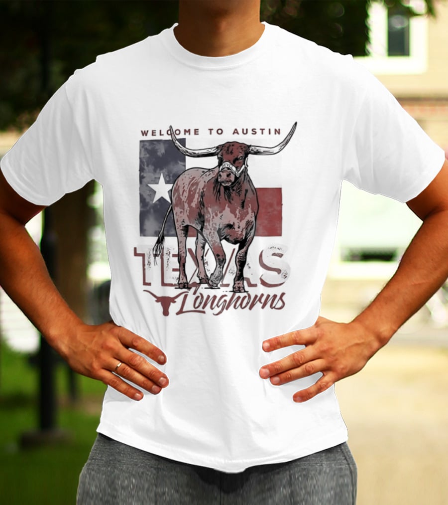 Welcome To Austin Texas Longhorns Bevo Texas Flag T-Shirt