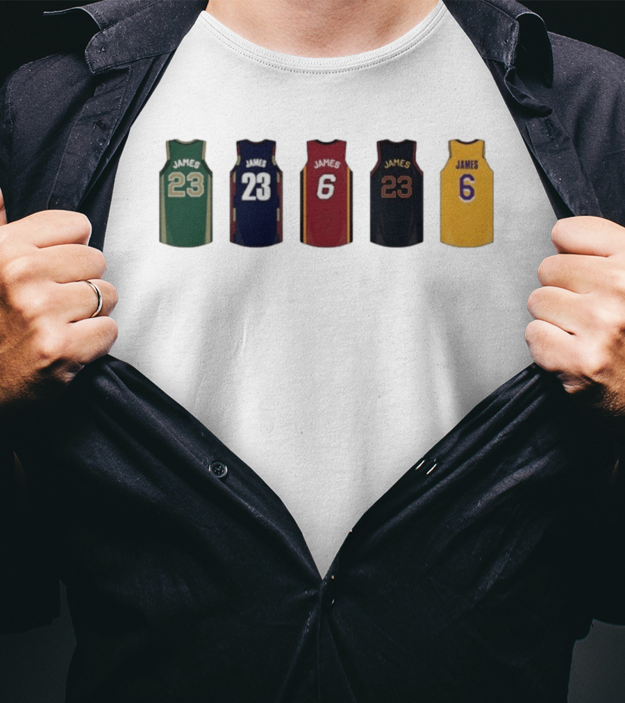 LeBron James Jersey Collection Boston Celtics Cleveland Cavaliers Miami Heat Los Angeles Lakers T-Shirt