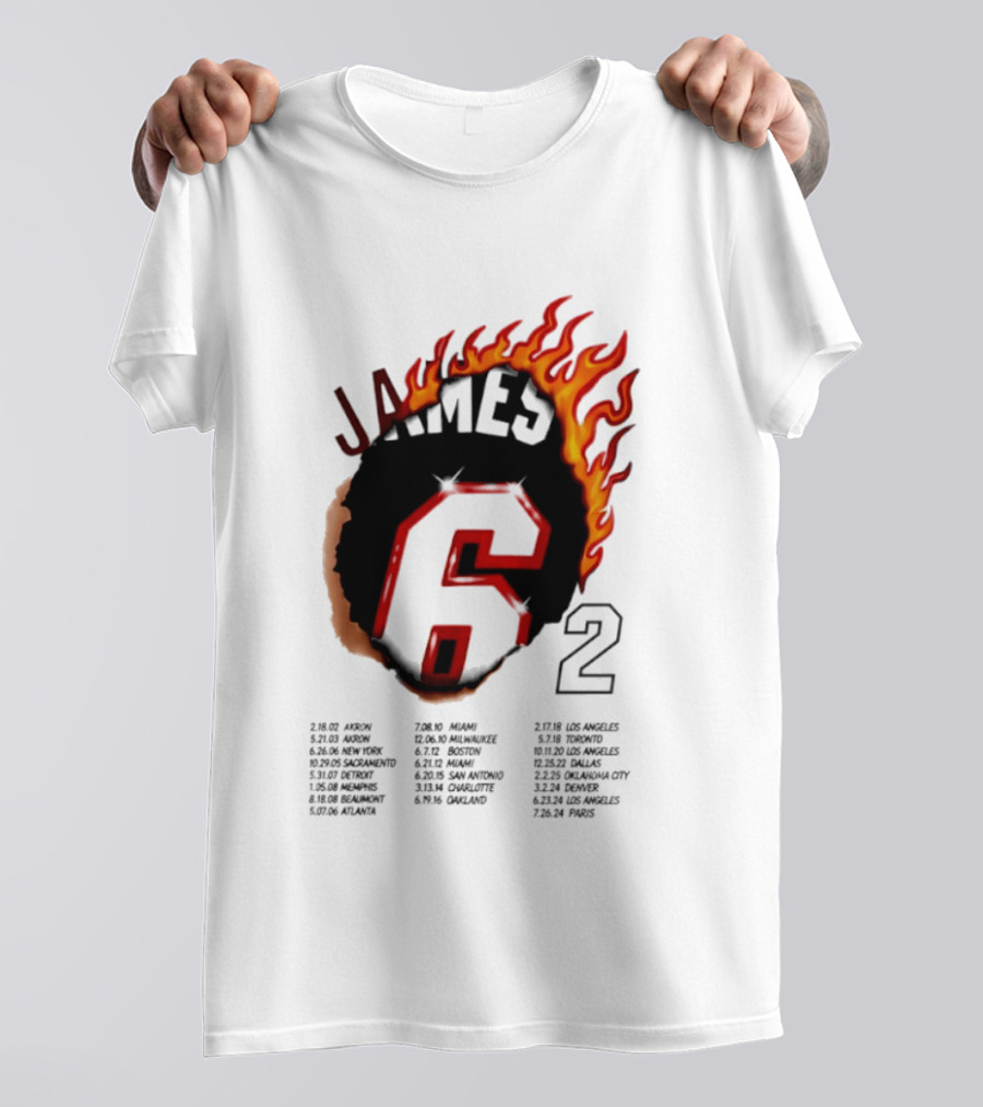 LeBron James 6 Burning Number With Game Dates T-Shirt