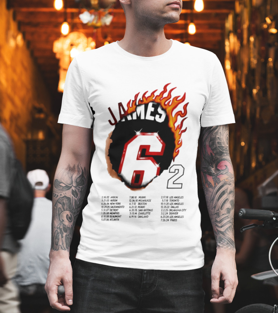 LeBron James 6 Burning Number With Game Dates T-Shirt