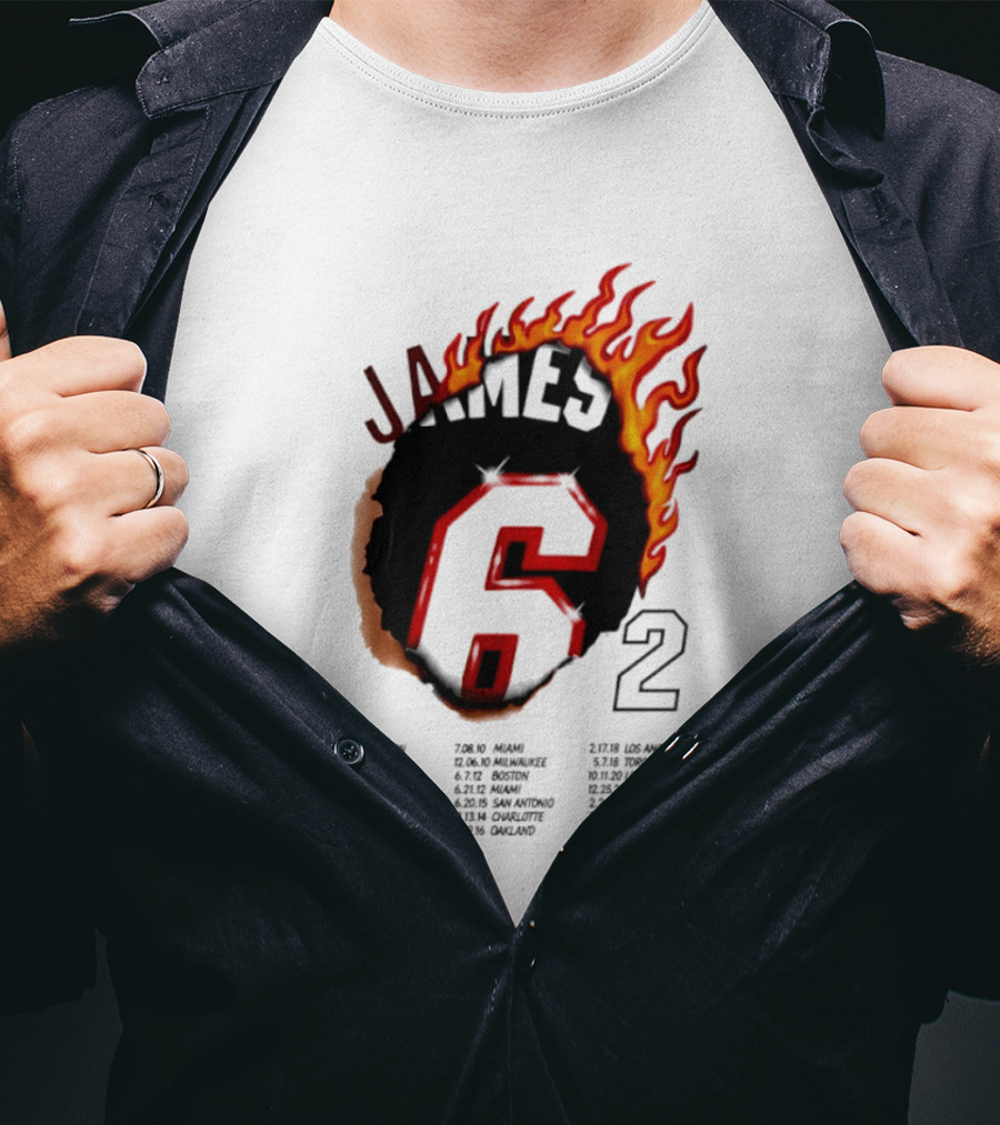 LeBron James 6 Burning Number With Game Dates T-Shirt