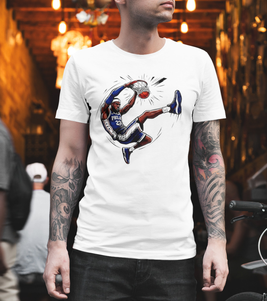 Philadelphia 76ers Phila 23 Basketball Player Dunking Action T-Shirt