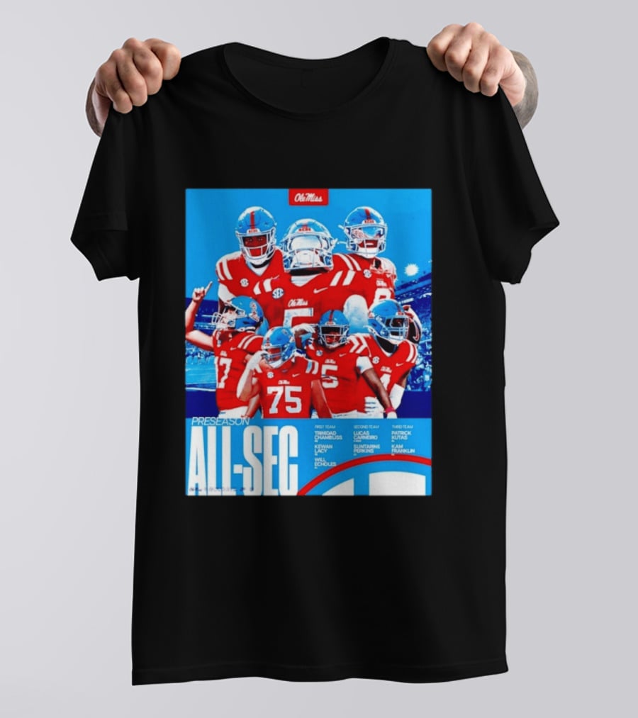 Ole Miss Rebels Preseason All SEC First Second Third Team Football Players T-Shirt