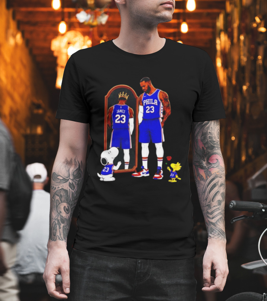 Snoopy Woodstock Mirror 23 King James Philadelphia 76ers T-Shirt