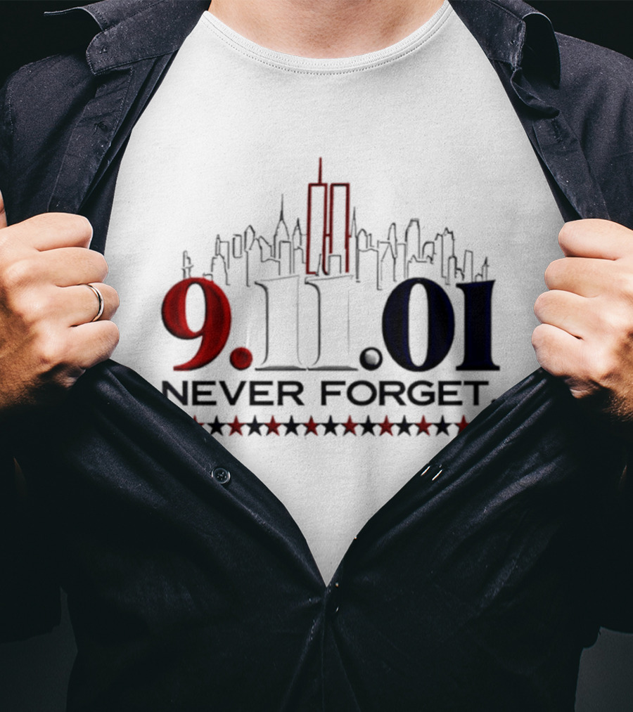 9.11.01 Never Forget New York City Skyline Twin Towers And Stars T-Shirt
