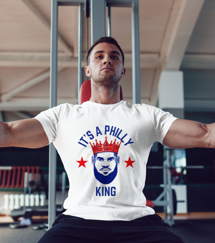 LeBron James It's A Philly King Philadelphia 76ers Red Crown Blue Face Two Stars T-Shirt