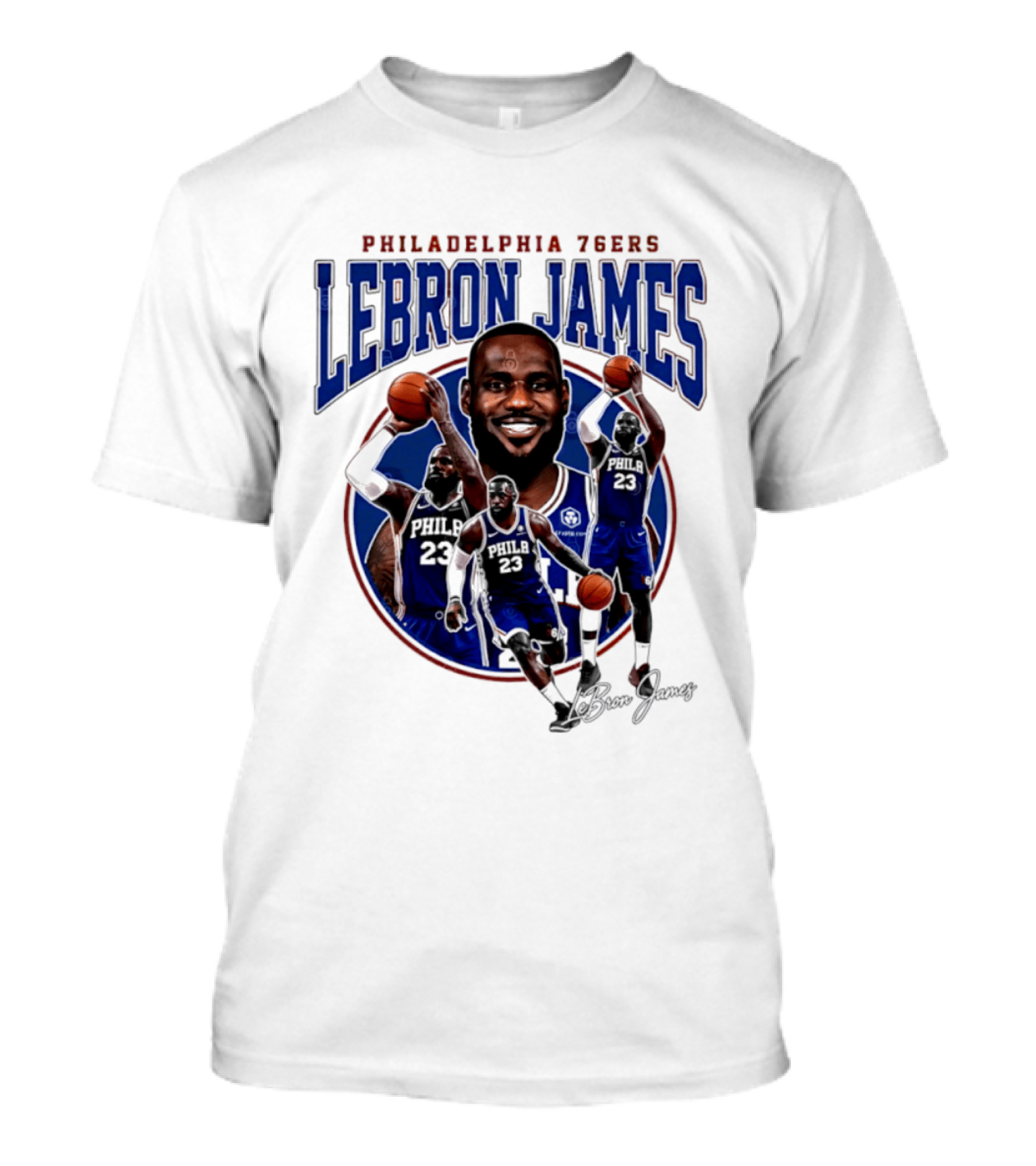 Philadelphia 76ers LeBron James Blue Jersey Player Collage T-Shirt