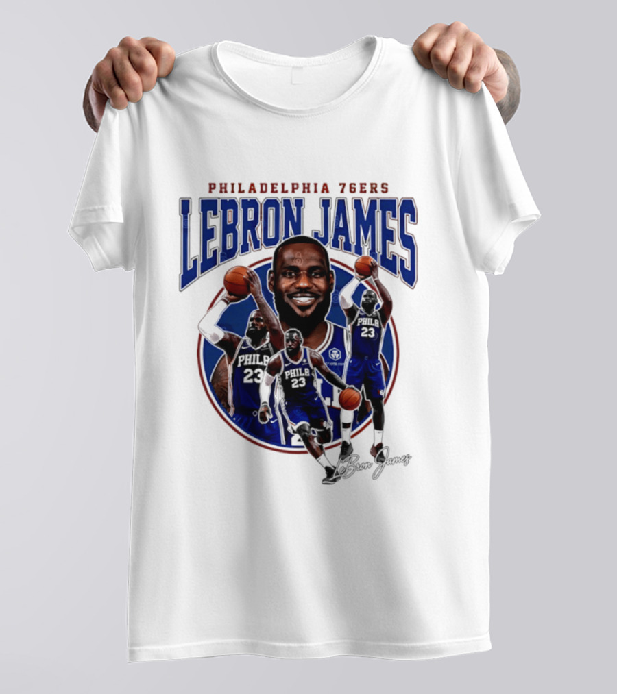 Philadelphia 76ers LeBron James Blue Jersey Player Collage T-Shirt