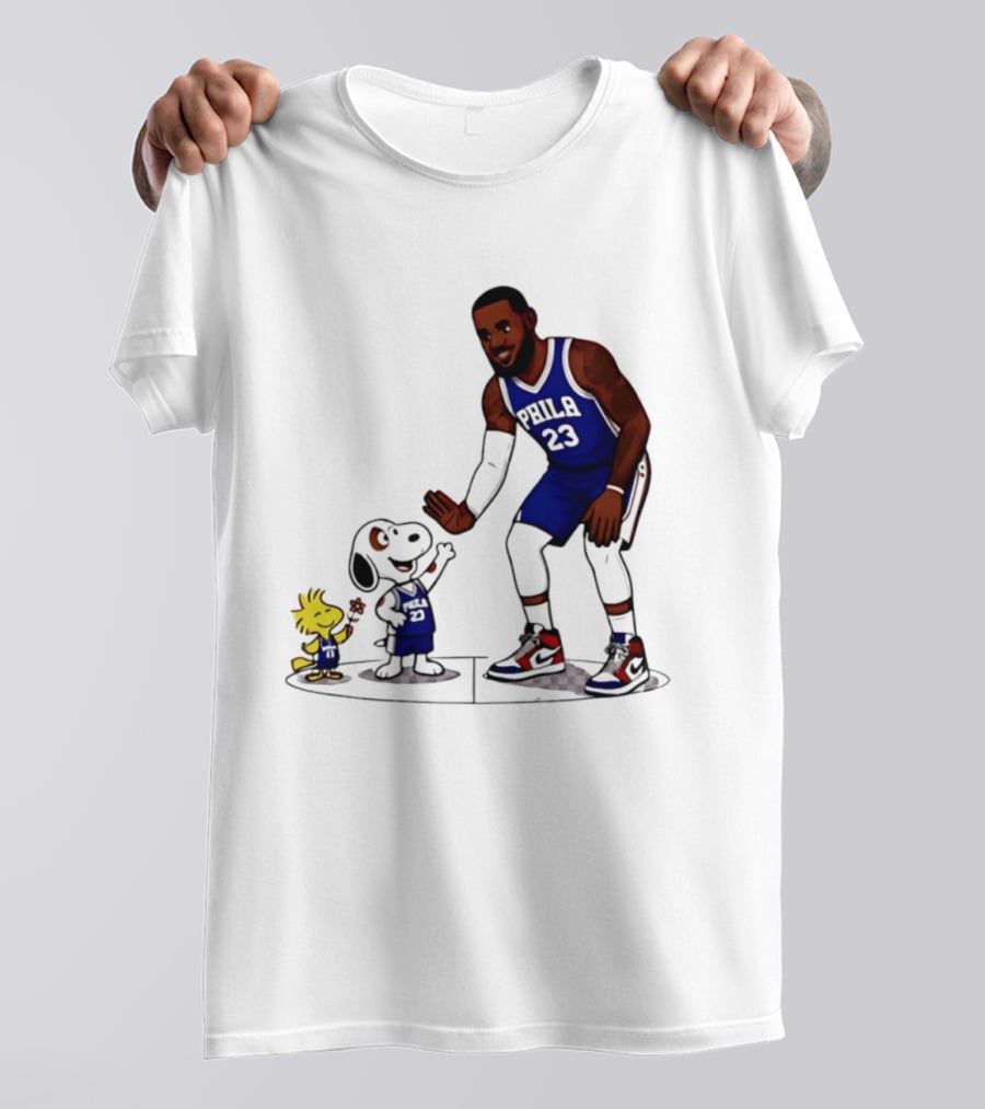 Snoopy Woodstock High Five LeBron James 23 Philadelphia 76ers Collaboration T-Shirt