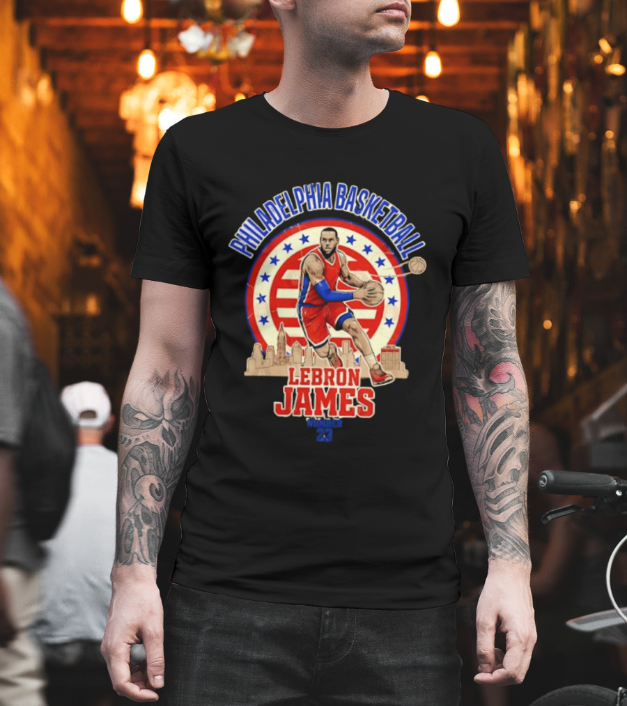 Philadelphia Basketball LeBron James City Skyline Player Red And Blue T-Shirt