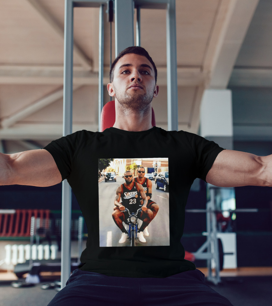 Philly Sixers LeBron James Allen Iverson Motorbike Meme T-Shirt
