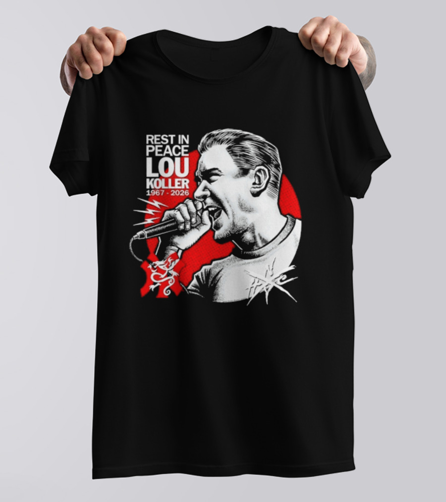 Rest In Peace Lou Koller 1967 2026 HxC Microphone Art Red And White T-Shirt