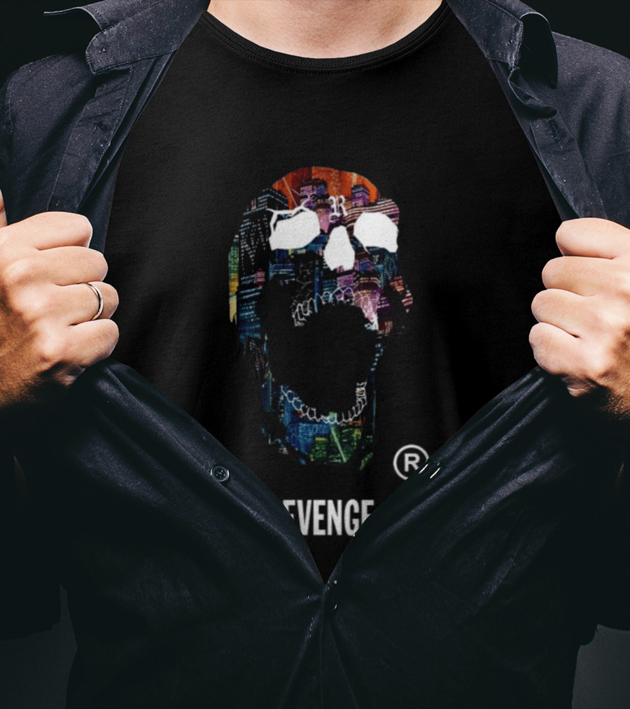 Revenge Neon Skull Cityscape Lights Black T-Shirt