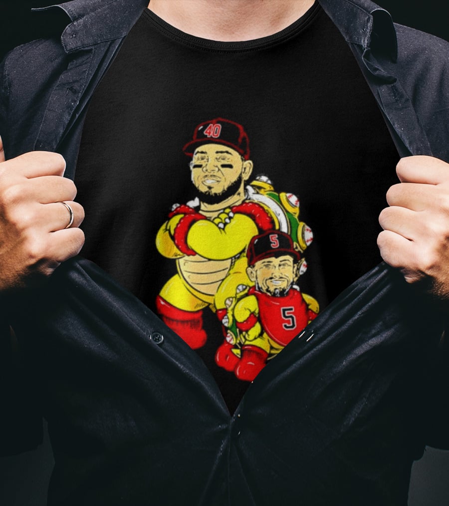 St Louis Cardinals Yadier Molina Albert Pujols Bowser Caricature 40 5 Red Cap T-Shirt