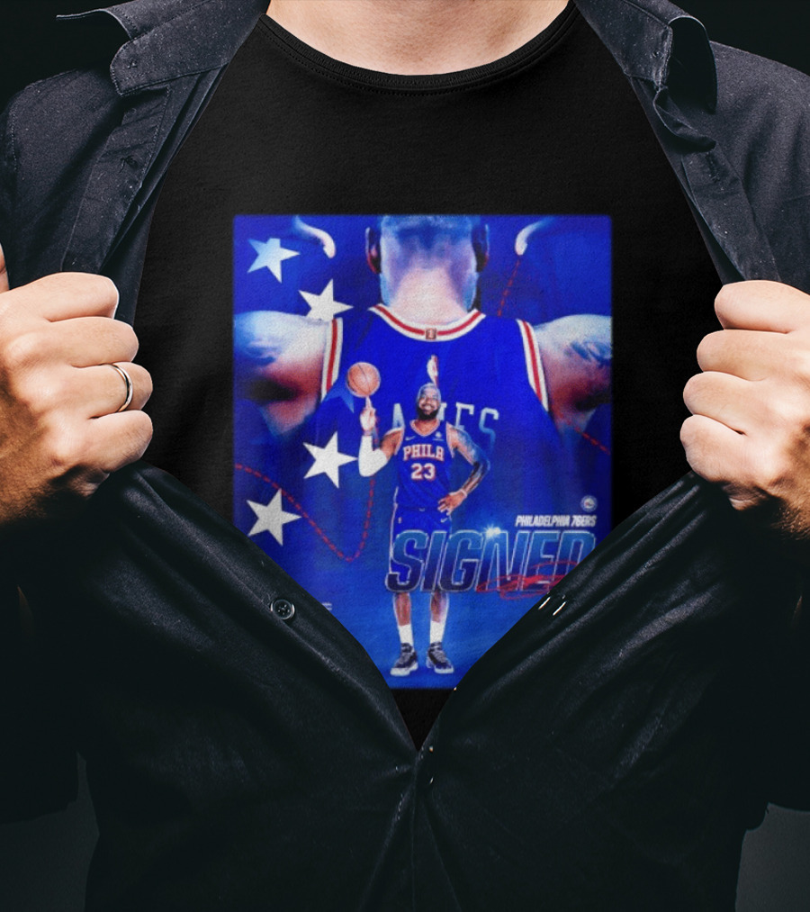 Philadelphia 76ers LeBron James Signed NBA 23 Stars T-Shirt