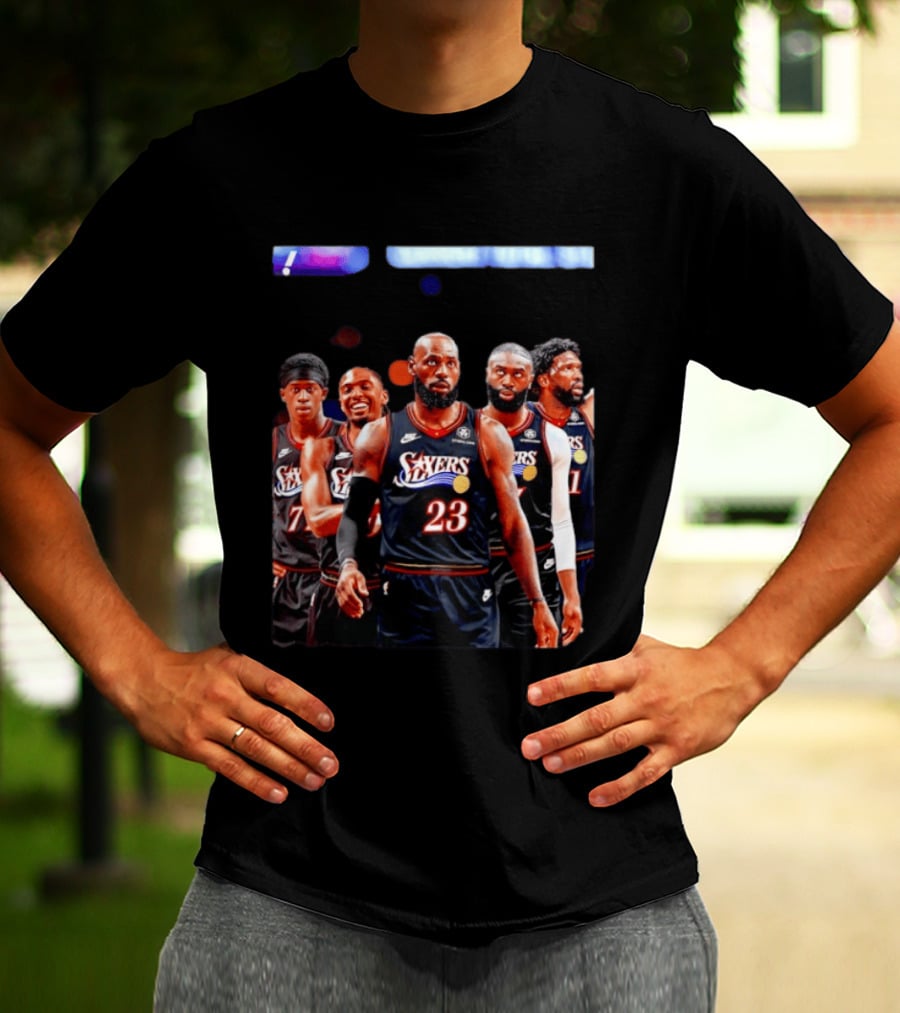 Tyrese Maxey VJ Edgecombe Jaylen Brown LeBron James Joel Embiid Sixers T-Shirt