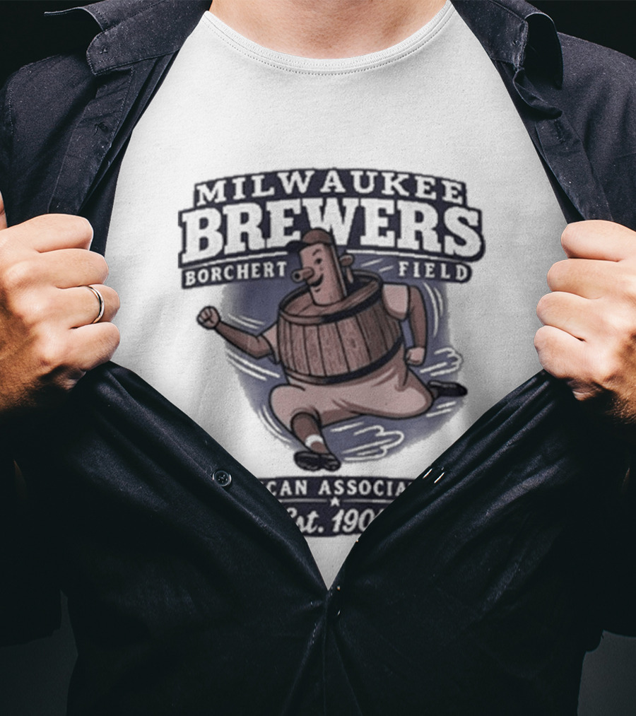 Milwaukee Brewers Borchert Field Running Barrelman American Association 1944 Team T-Shirt