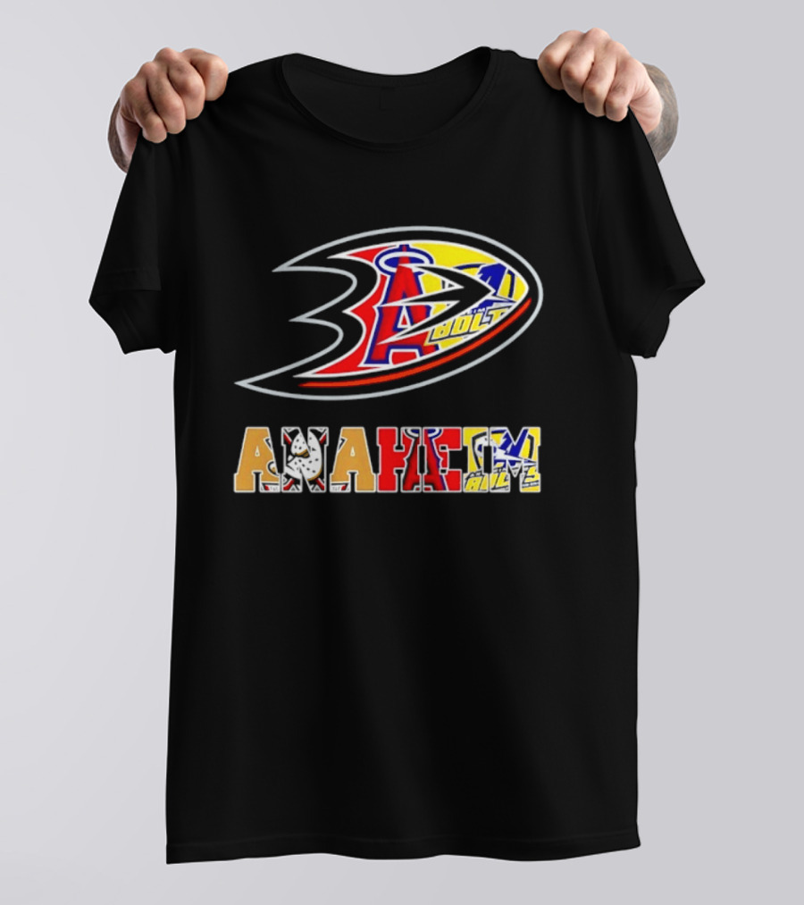 Anaheim Ducks Los Angeles Angels Anaheim Bolts Collage Anaheim Text And Logos T-Shirt