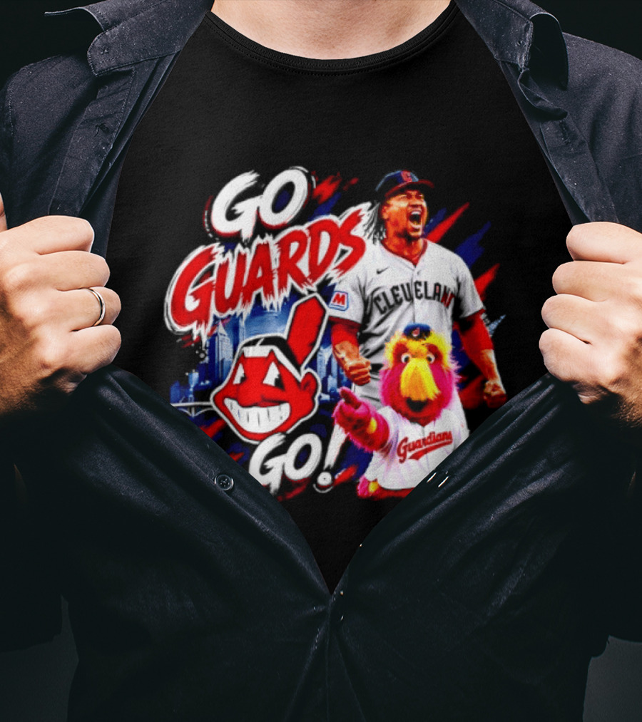 Jose Ramirez Cleveland Guardians Go Guards Go City Skyline Baseball Cheers T-Shirt