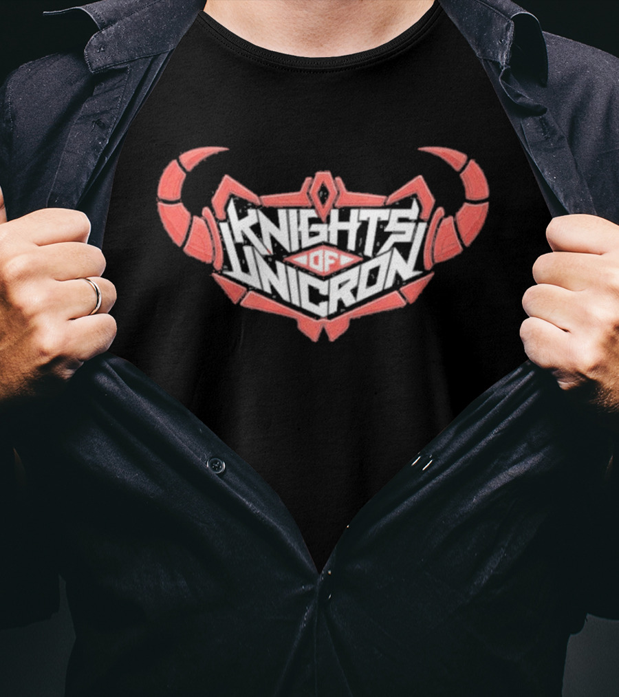 Knights Of Unicron Red Horned Icon With Stylized Text And Horns T-Shirt