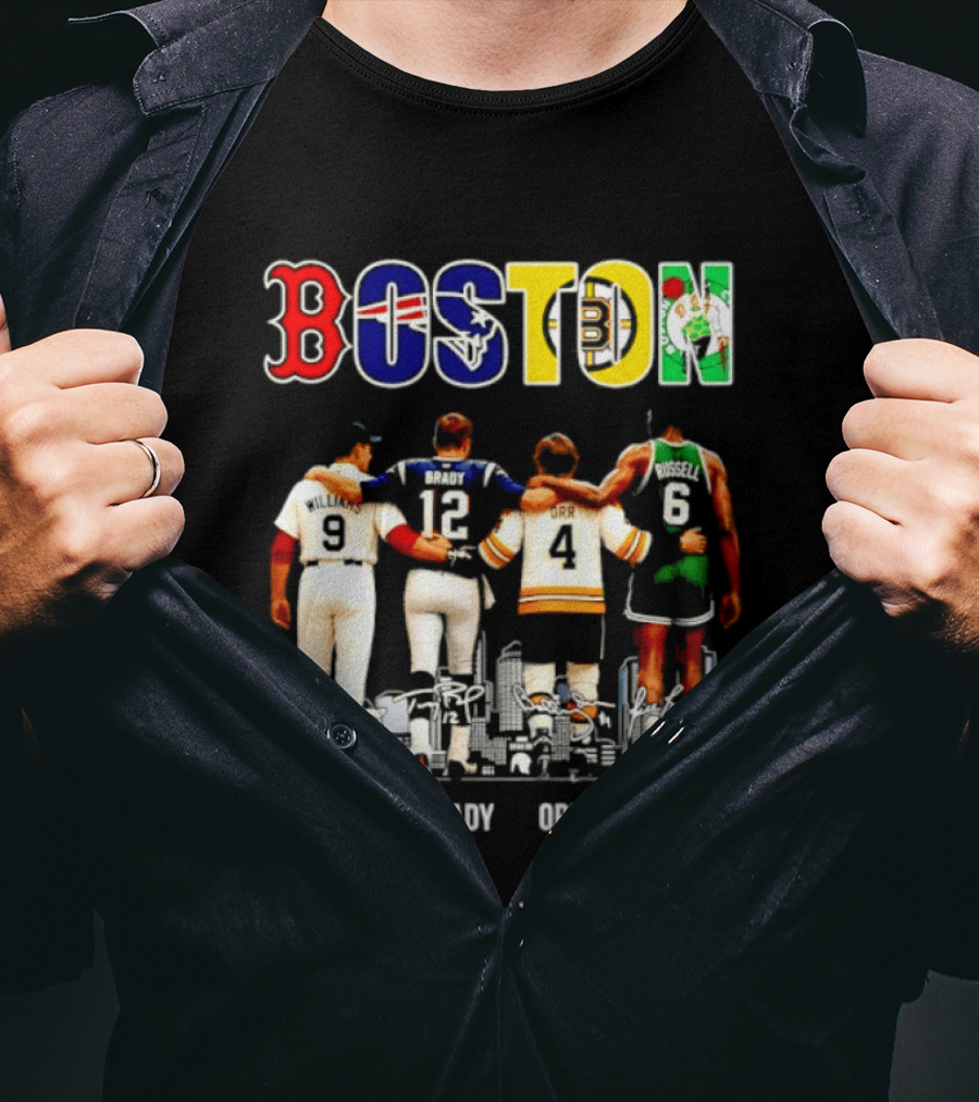 Boston Red Sox Patriots Bruins Celtics Williams Brady Orr Russell T-Shirt