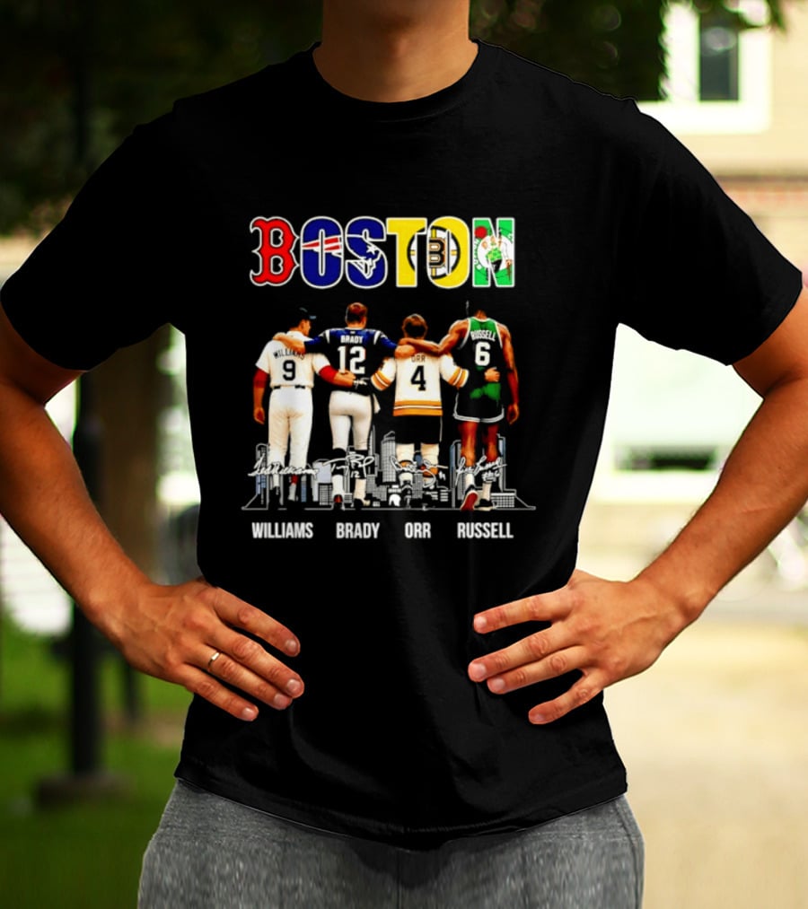 Boston Red Sox Patriots Bruins Celtics Williams Brady Orr Russell T-Shirt