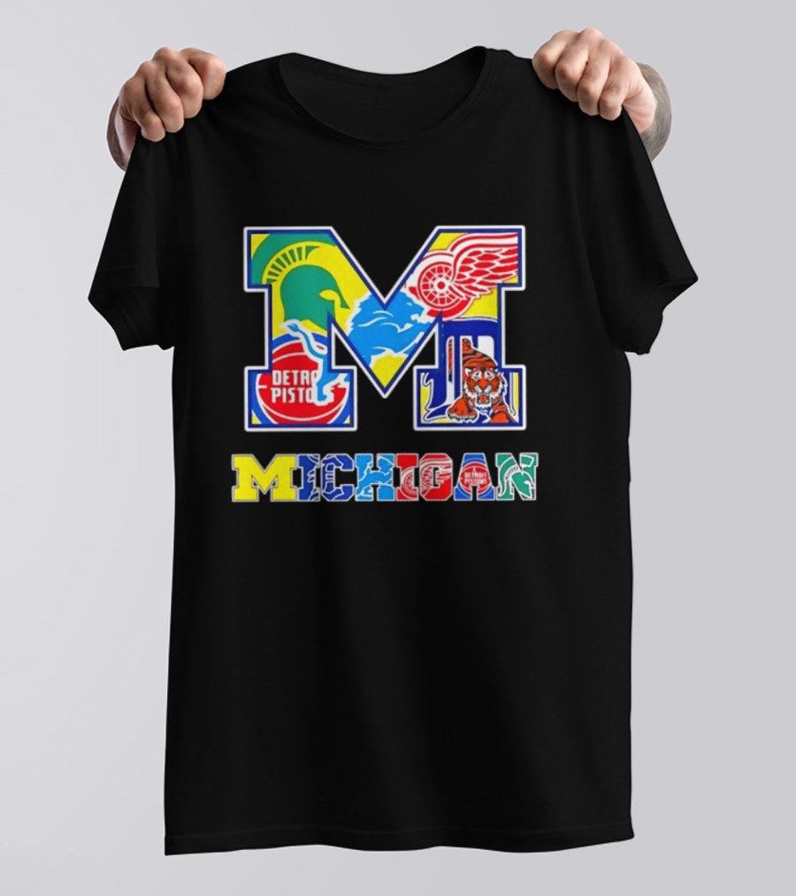 Michigan Detroit Pistons Red Wings Tigers Lions Wolverines Icons M T-Shirt