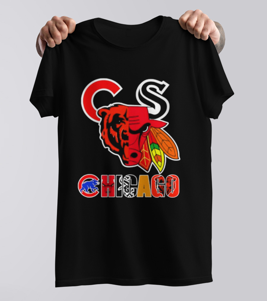 Chicago Bears Bulls Blackhawks Cubs White Sox Sports Team Collage T-Shirt