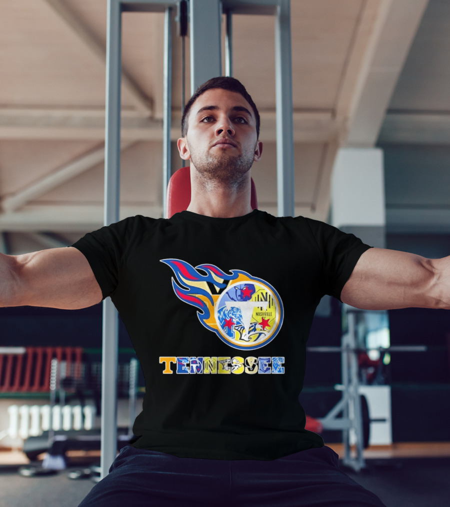 Tennessee Titans Nashville Predators Memphis Grizzlies Nashville SC Logos Mashup T-Shirt