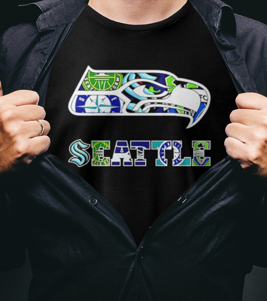 Seattle Seahawks Mariners Kraken Sounders Collage T-Shirt