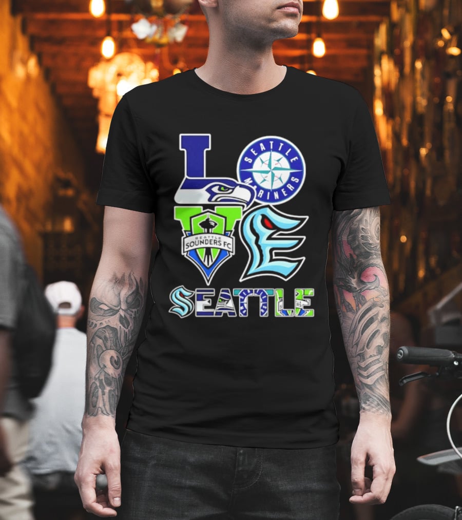 Love Seattle Seahawks Mariners Sounders FC Kraken T-Shirt