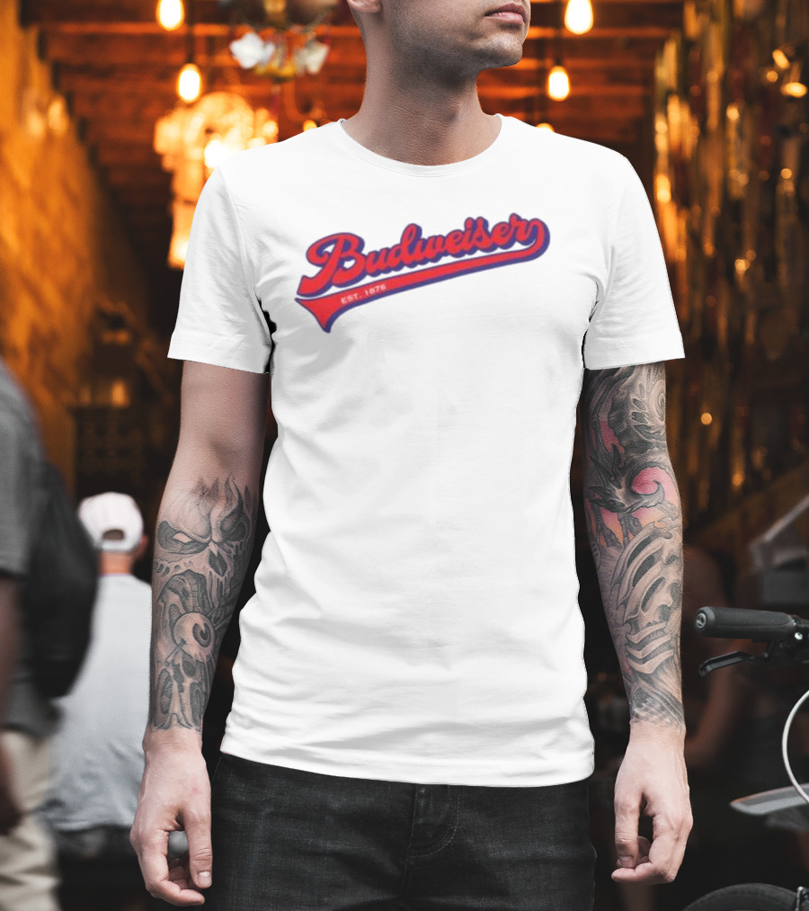 Budweiser Baseball Script Logo Retro Style Beer Shop T-Shirt