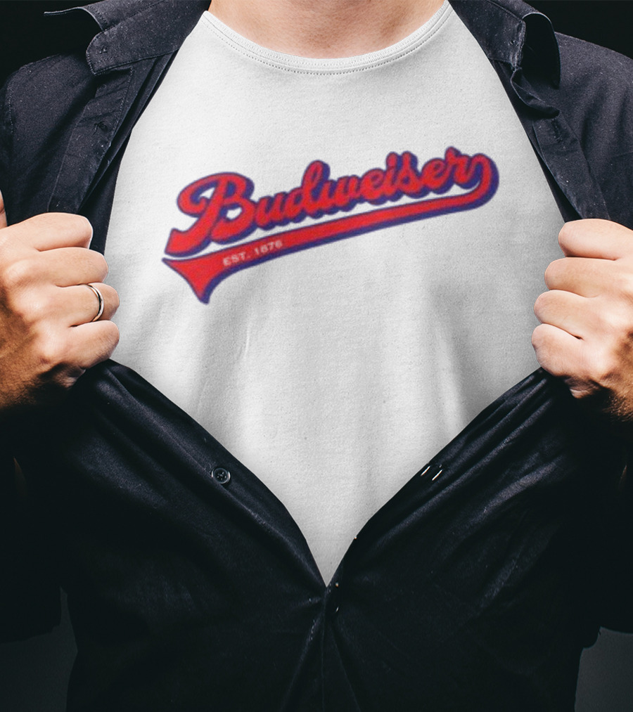 Budweiser Baseball Script Logo Retro Style Beer Shop T-Shirt