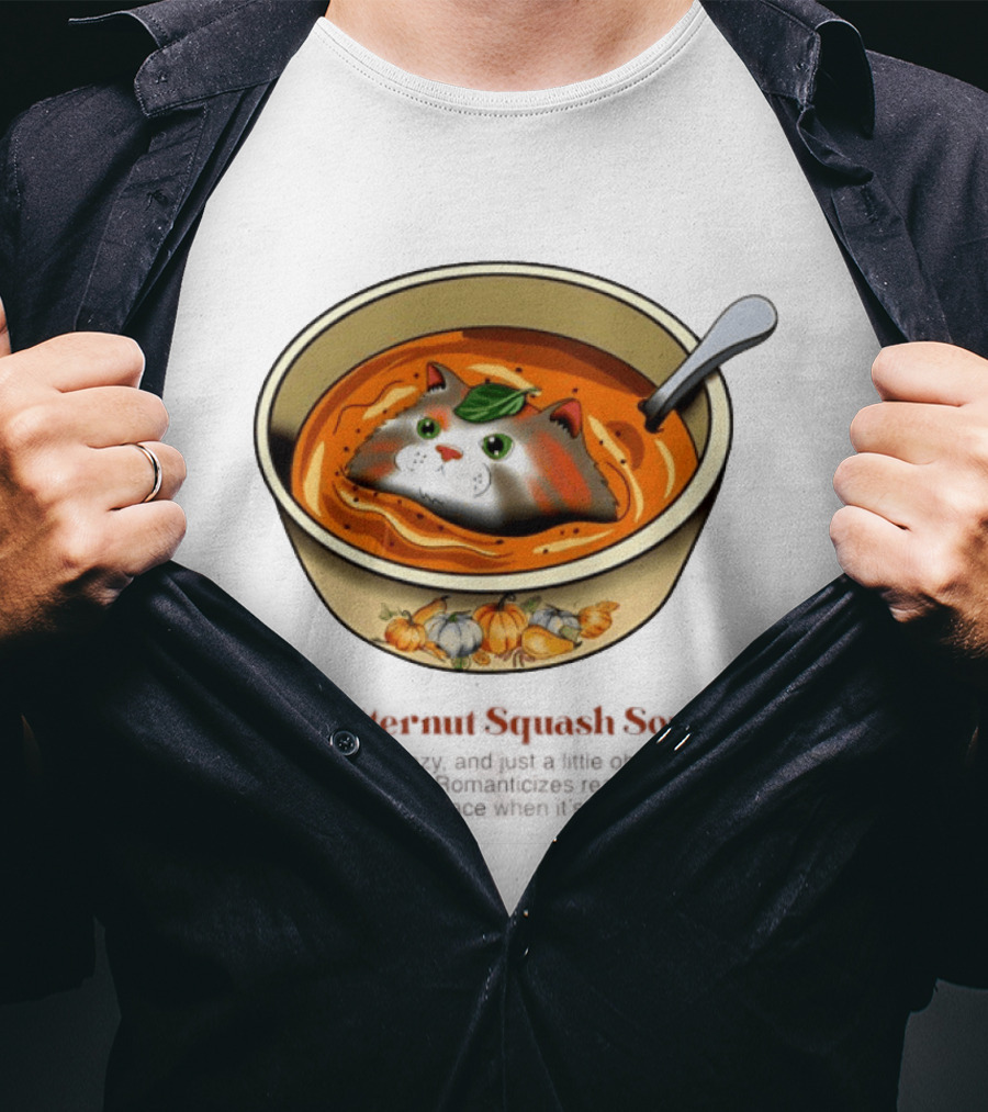 Butternut Squash Soup Cat Floating Whiskers Bowl T-Shirt