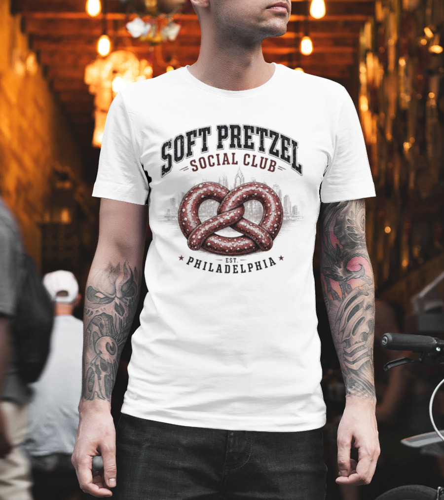 Soft Pretzel Social Club Philadelphia Skyline Est. Philadelphia T-Shirt