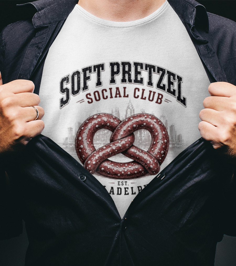 Soft Pretzel Social Club Philadelphia Skyline Est. Philadelphia T-Shirt