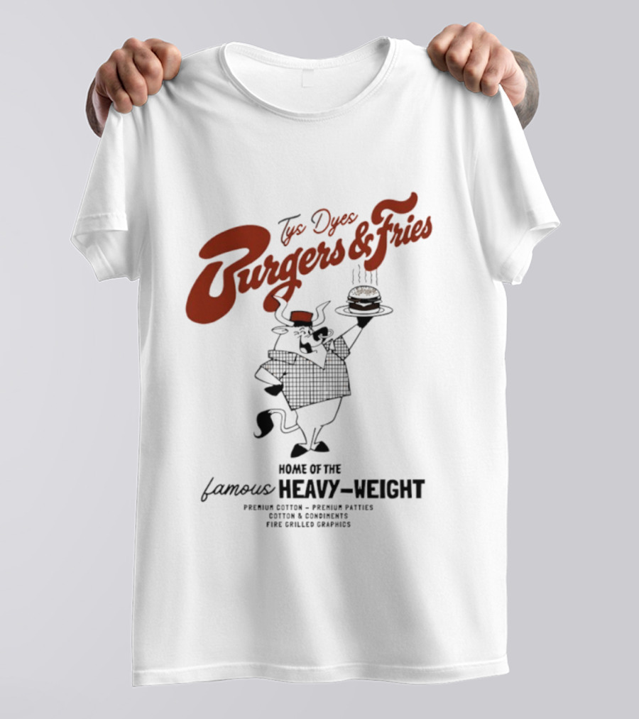 Tys Dyes Burgers And Fries Home Of The Famous Heavy Weight Premium Cotton Vintage Checkerboard Funk Grilled Goodness T-Shirt