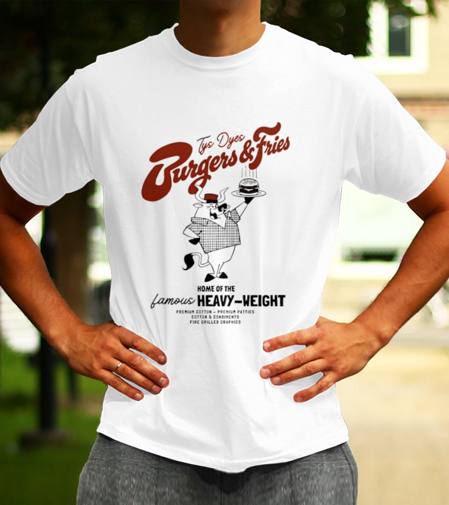 Tys Dyes Burgers And Fries Home Of The Famous Heavy Weight Premium Cotton Vintage Checkerboard Funk Grilled Goodness T-Shirt