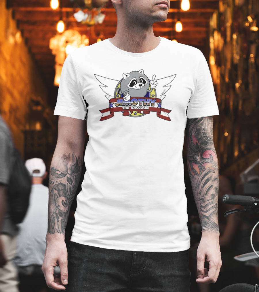 Jimothy The Raccoon Winged Star Banner Cartoon T-Shirt
