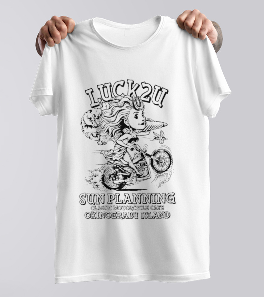 Luck2u Sun Planning Classic Motorcycle Cafe Okinoerabu Island Adventure T-Shirt