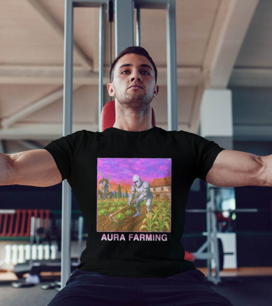 Aura Farming Knight Medieval Meme Windmill Crops Cabbage Garden T-Shirt