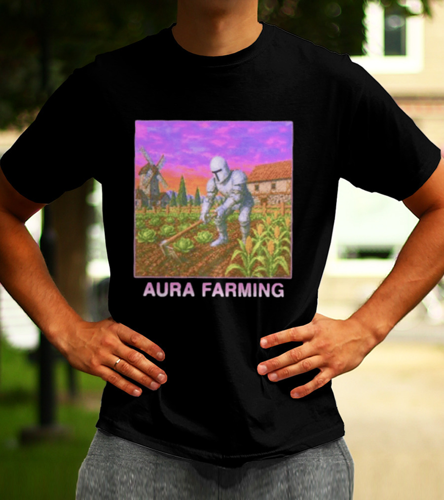 Aura Farming Knight Medieval Meme Windmill Crops Cabbage Garden T-Shirt