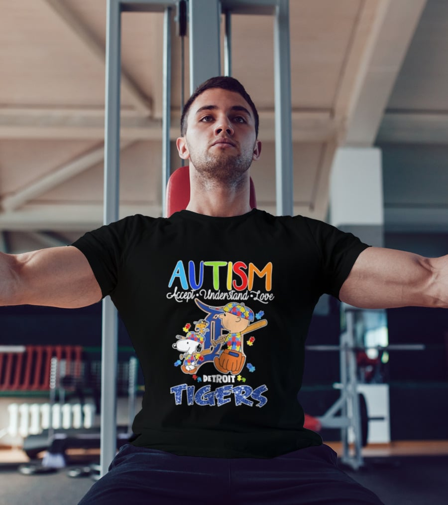 Autism Accept Understand Love Snoopy Charlie Brown Detroit Tigers T-Shirt