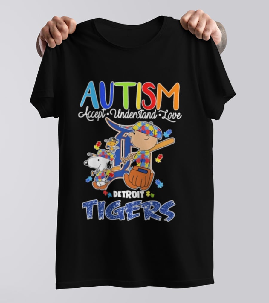 Autism Accept Understand Love Snoopy Charlie Brown Detroit Tigers T-Shirt