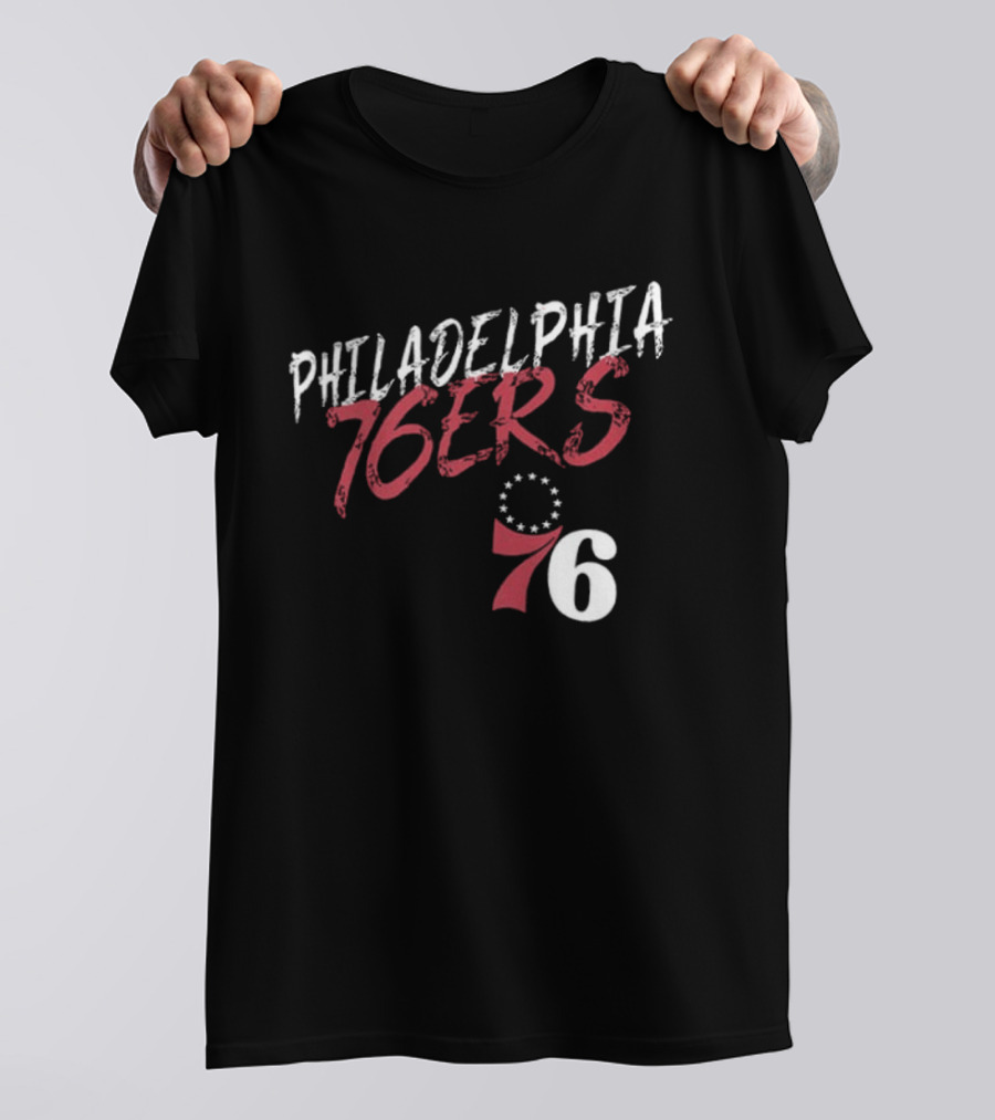 LeBron James Philadelphia 76ers Royal Hustle Name & Number 2 Sided Philadelphia 76ers 76 T-Shirt