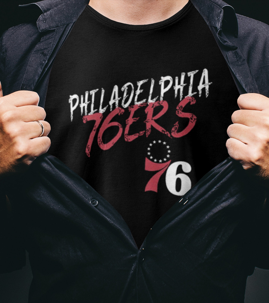 LeBron James Philadelphia 76ers Royal Hustle Name & Number 2 Sided Philadelphia 76ers 76 T-Shirt