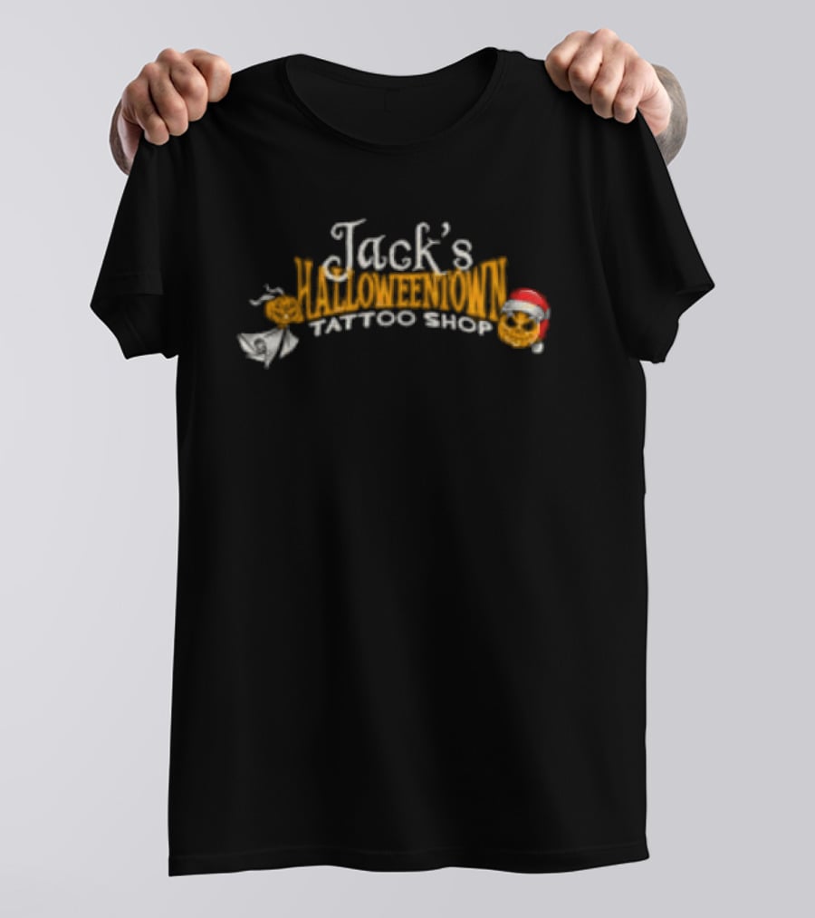 Lostbrostradingco Jack's Halloweentown Tattoo Shop Christmas Santa Hat T-Shirt